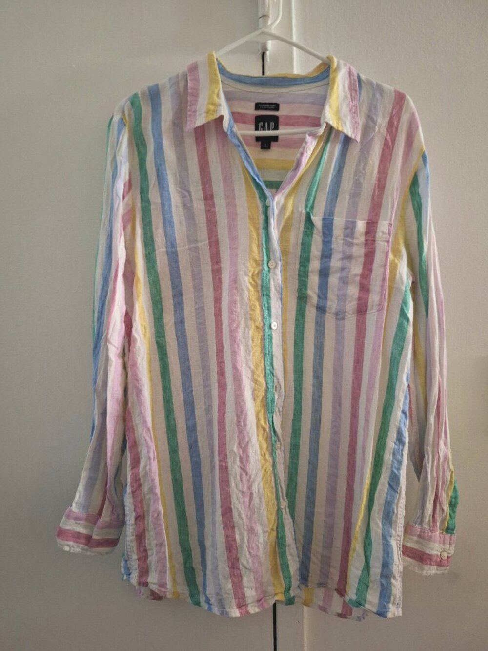 100% Linen Boyfriend Shirt Pastel Stripe Gap Size L